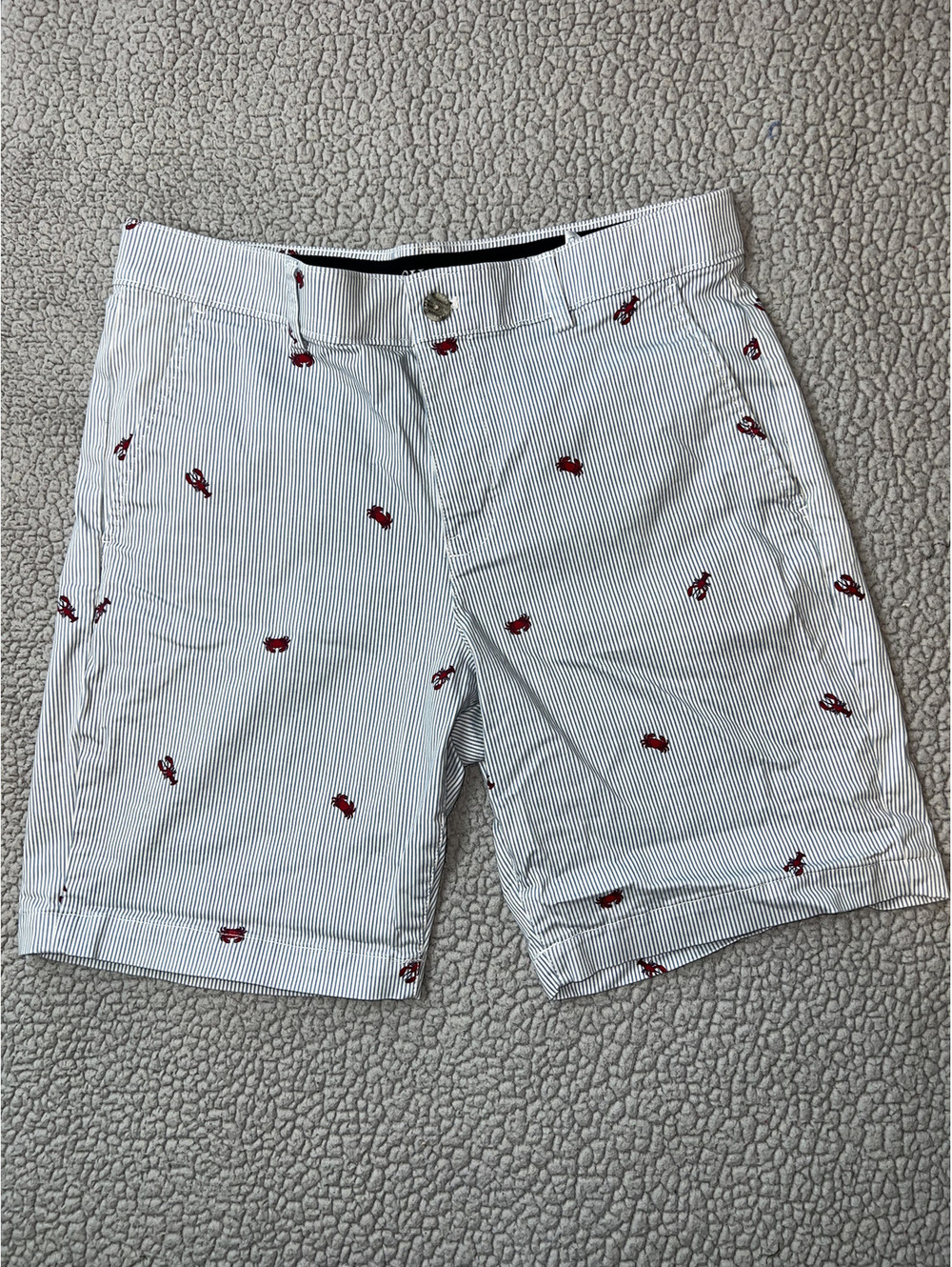 Chaps Men's White and Blue Striped Shorts with Red Lobster Embroidery Size 32
